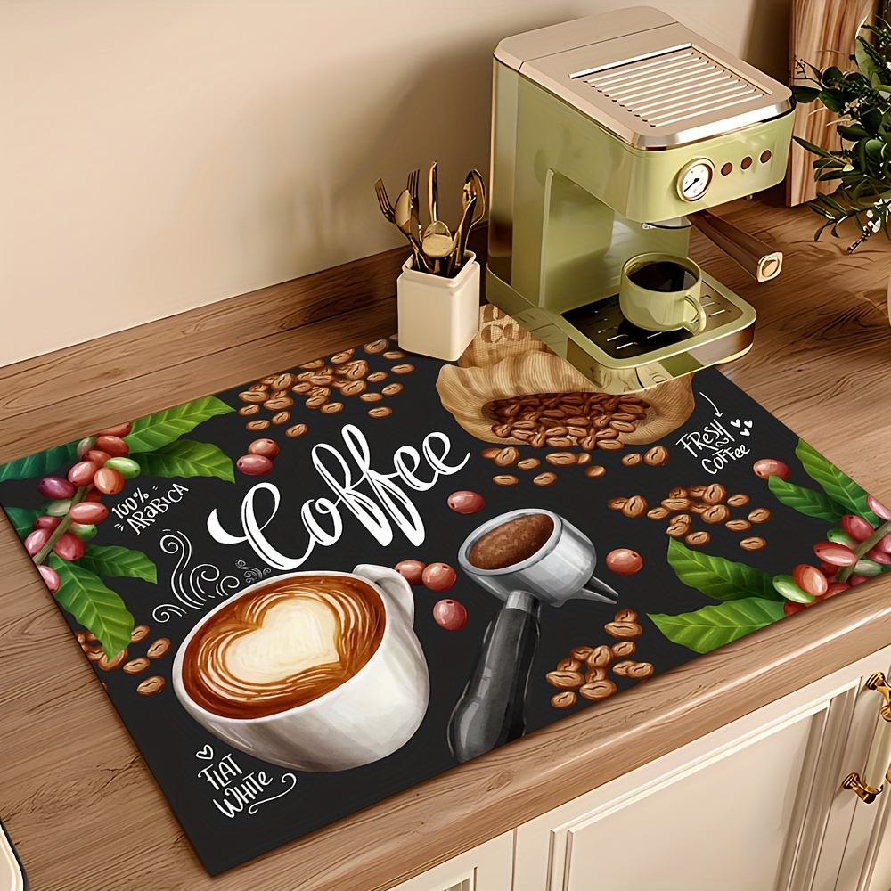 

1pc, Dish Drying Pad, Espresso Machine Countertop Absorbent Pad, Coffee Theme Washstand Drain Mat, Soft Faucet Absorbent Mat, Washstand Cup Mat, Kitchen Accessories, Bathroom Accessories