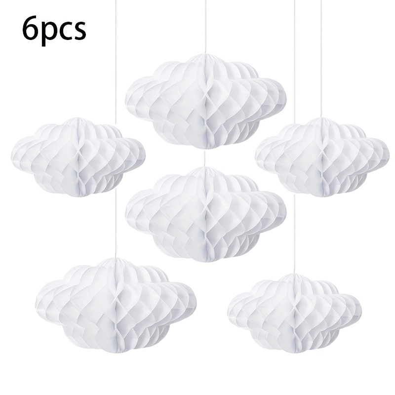 TEMU 6pcs Cloud Honeycomb Paper Hanging Decor, Fall Thanksgiving Halloween Ornaments, Decor, Wedding Birthday Party Photo Booth Backdrop, Farmhouse