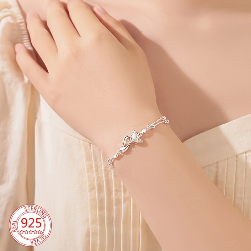 Fox Charm Bracelet for Women, 925 Sterling Silver Lightweight