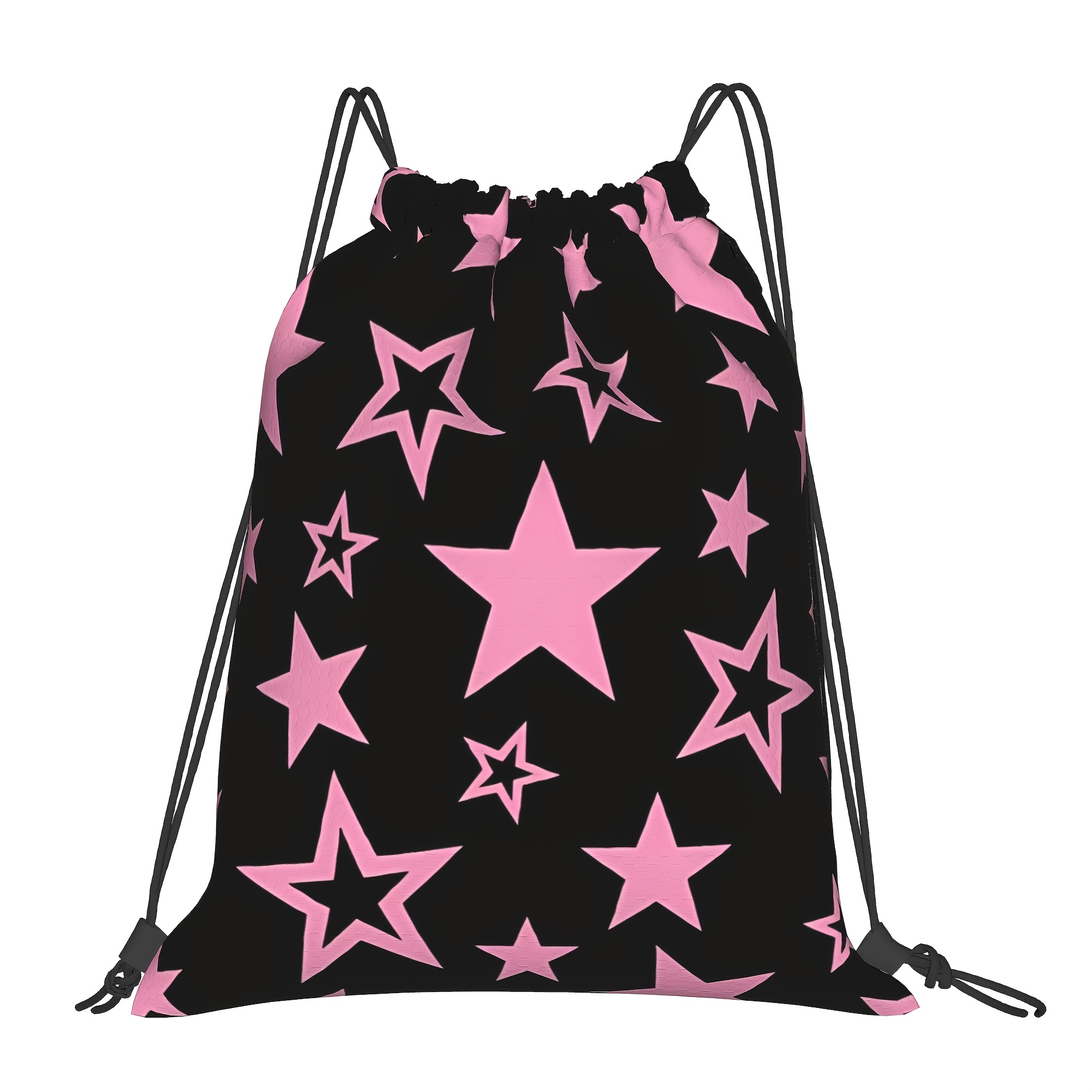 TEMU Black And -patterned Drawstring Bag, Suitable As Backpack Or Shoe Bag For School
