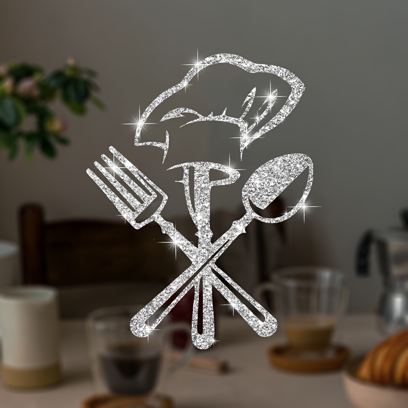 Image of Creative Tableware Chef Hat Wall Stickers, Shiny Kitchen Stickers, Decorative Kitchen Glass, Cabinets, Glass Door Stickers. Home Decoration Wall Stickers