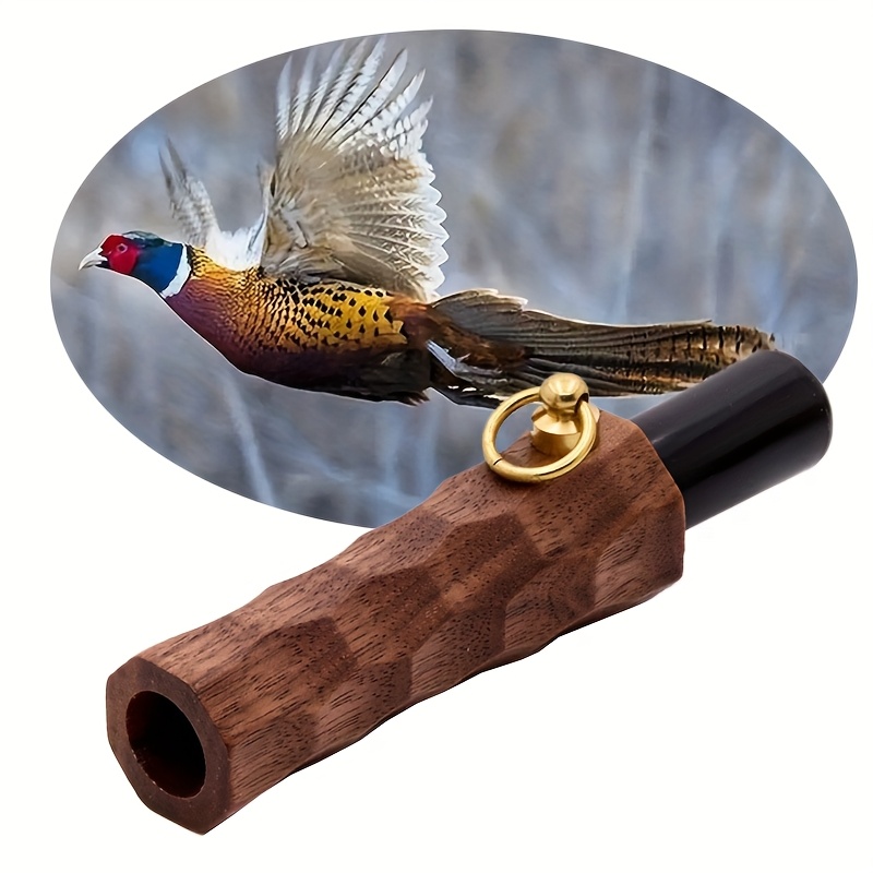 wooden wild bird hunting whistle realistic pheasant call with golden keychain ring durable outdoor hunting gear for game bird   hunting fishing trip accessories natural  