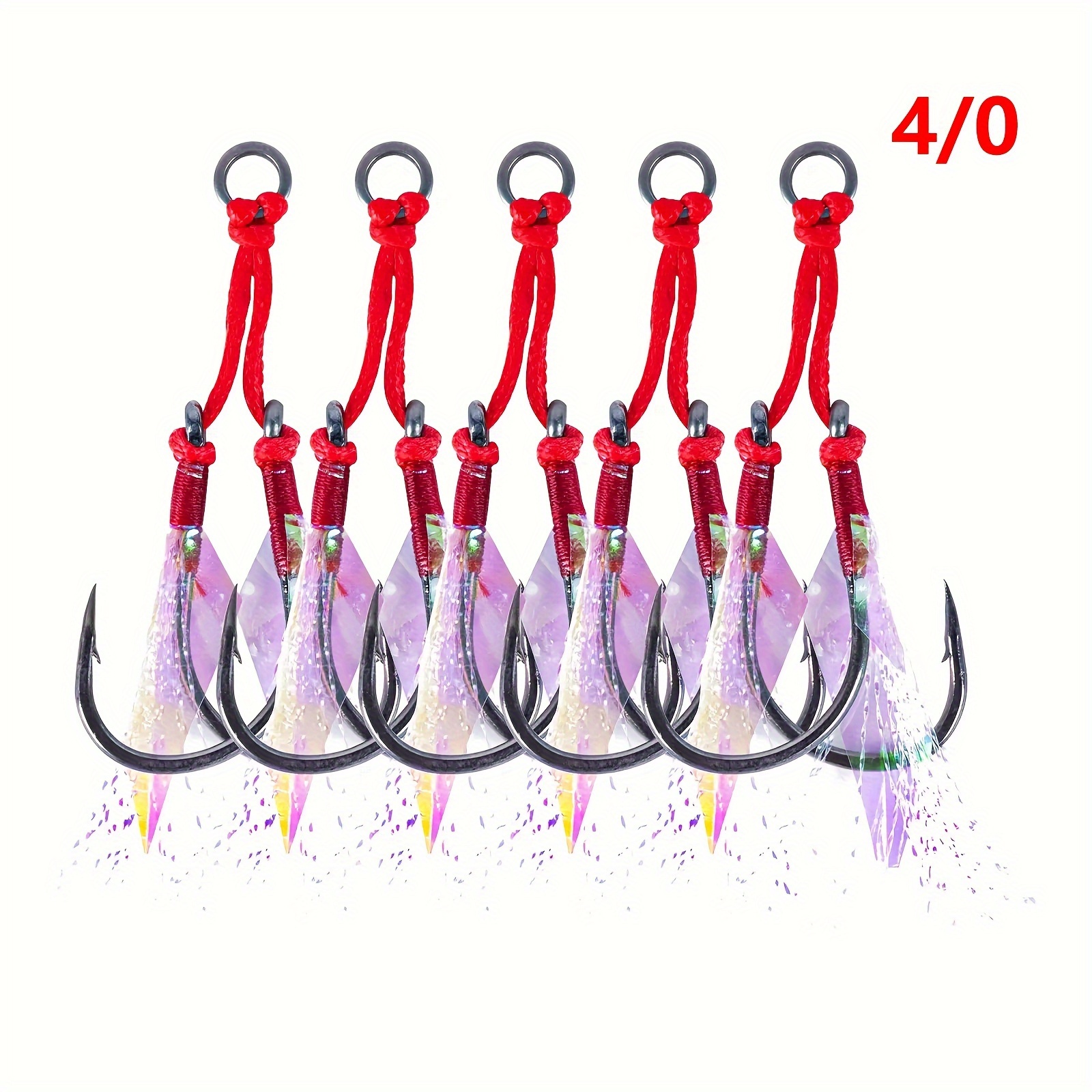  Fishing Assist Hooks Saltwater Dancing Stinger Jigging Hooks  Double Assist Replacement Fishing Hooks For Slow Pitch Jigs Vertical Jigging  Lures RED-#4/0-5pcs