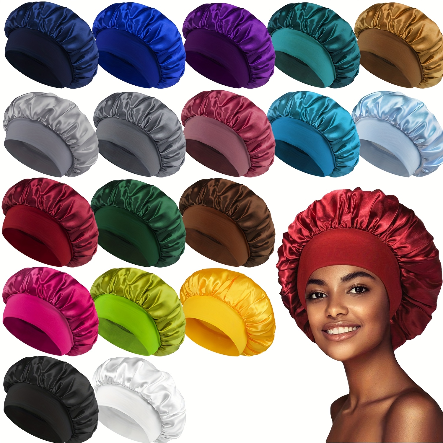 TEMU 18pcs Women's Fashionable Satin Bonnets Hijab/schlafhaube, Soft And Comfortable Sleeping Cap, Hair Protection Cap, Perfect For Hair Protection