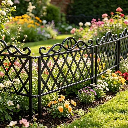 Artikelbild 【3d】 5 stück schwarze vintage-europastil-geländer, gartenzaun, hofzaun, schutzbarrieren, pp-kunststoff-grenzzaun mit ineinandergreifenden paneele, rostfreie und wetterbeständige blumenbeet-einfassung