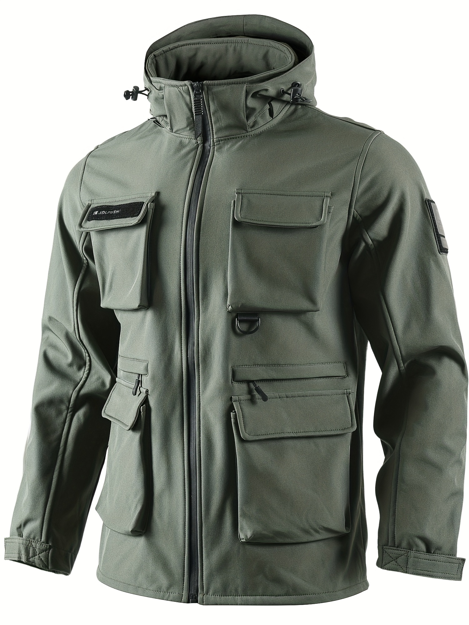 Men's Windproof Fleece-Lined Thickened Jacket with Hood and Multiple Pockets