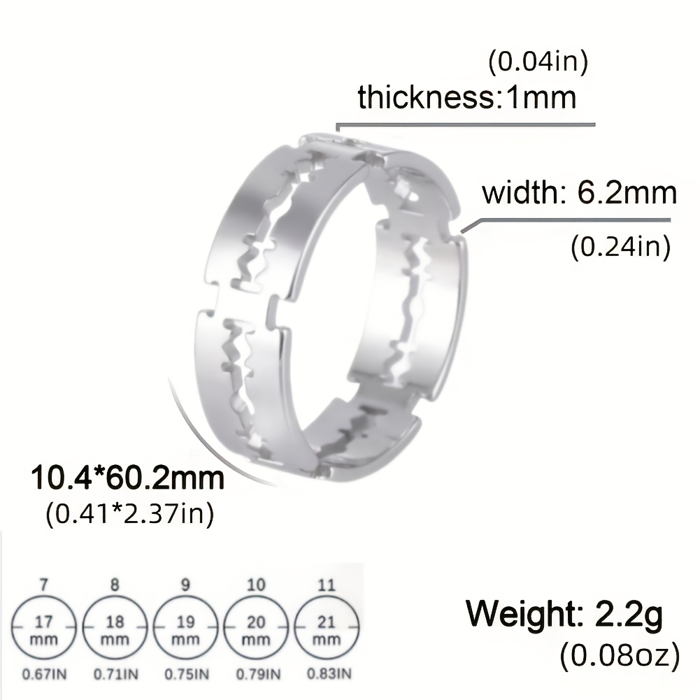 Image of 1pc Stainless Steel Hip Hop Hollow Blade Ring Punk Rock Finger Ring Couple Men And Women Jewelry Disc Charm Graffiti Ring