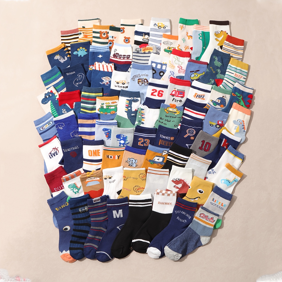 TEMU 10 Pairs Random Dinosaur Car Cartoon Daily Casual Mid-calf Socks For Children