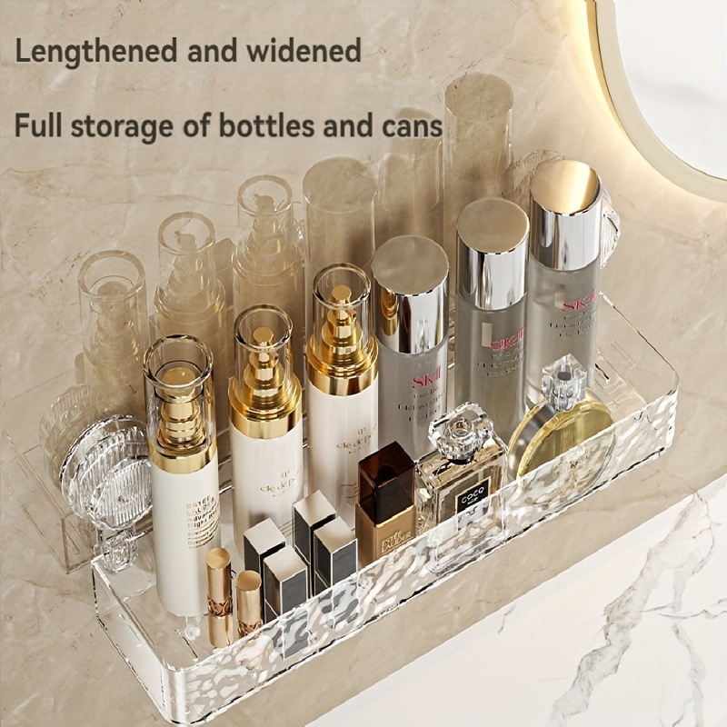 

Wave Pattern Wall-mounted Bathroom Organizer - No-drill Suction Cup Storage Rack For Toiletries And