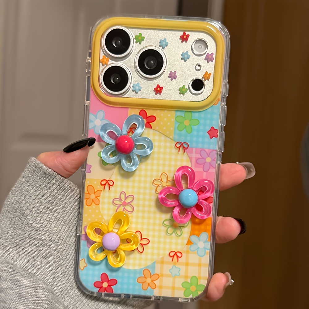 TEMU Funda para teléfono: Funda de Instagram de con flores 3D coloridas de , con colores de flores 3D aleatorios. Carcasa protectora a prueba de