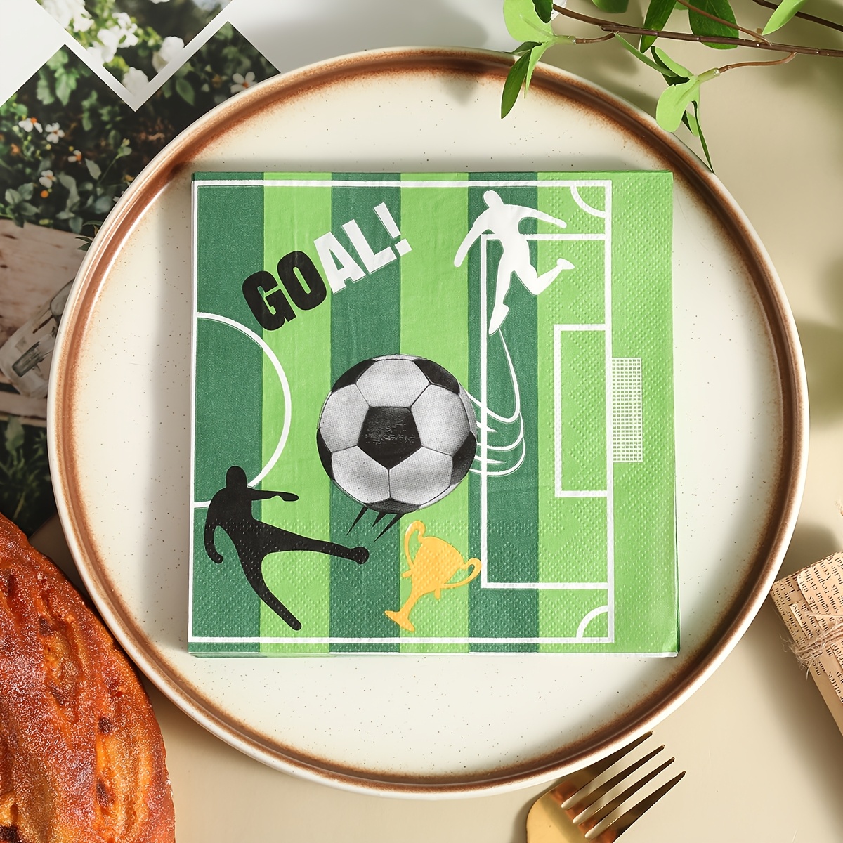 TEMU 15pcs Football-themed Party Napkins Suitable For Sports Decorations, Football Tableware With Soccer For Birthdays, Tailgates, Graduations, -