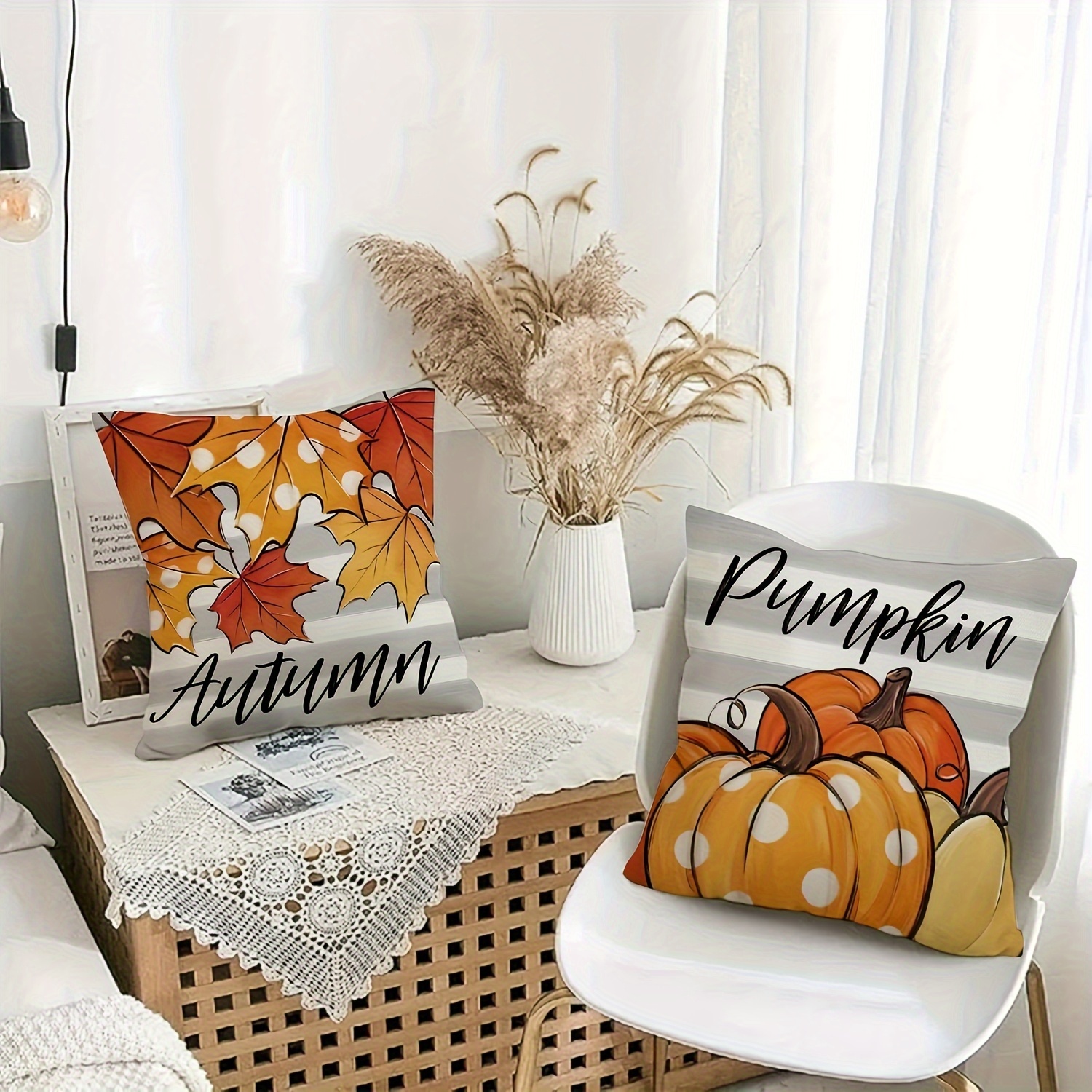 polyester material double sided printing 4 autumn themed polyester pillowcase   leaf design with zipper washing machine washable   home car bedroom sofa office decoration inches no padding cute pillow2d Product details 0