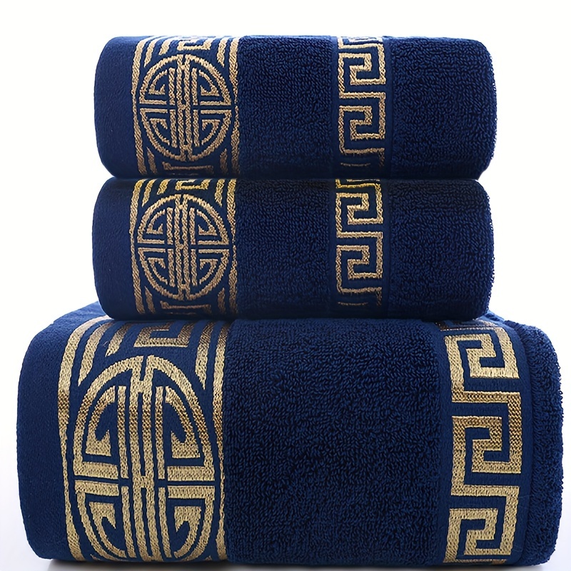 

3pcs/set Luxury Bathroom Towel Set, Absorbent 100% Pure Cotton, 2 Hand Towels & 1 Bath Towels, Bathroom Essentials