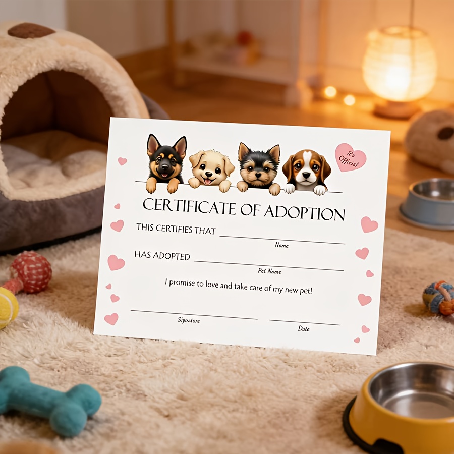 Image of 8pcs Of Pet Adoption Certificates - Decorations For Puppy Adoption Parties - Commemorative Certificates For Adopted Pets, Party Games, Gifts For Dog Birthday Parties, Party Supplies