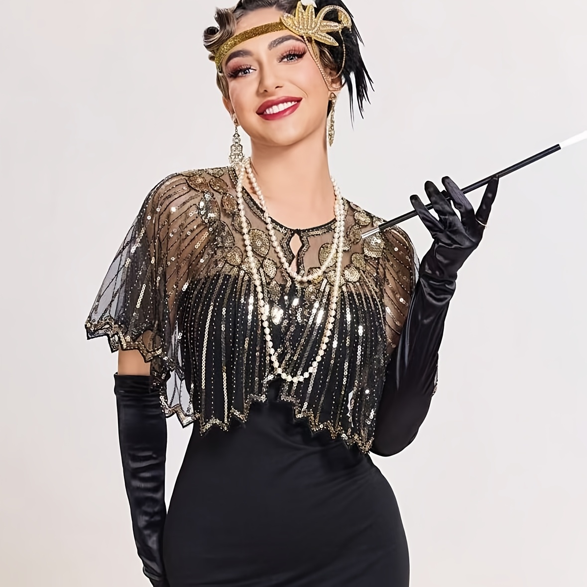 Women's Party Dress Capelet With Sequin Embellishments - Net Mesh Material, Party Wear, Non-elastic, Decorative, Handcrafted With Beadwork, Perfect For Festive Occasions