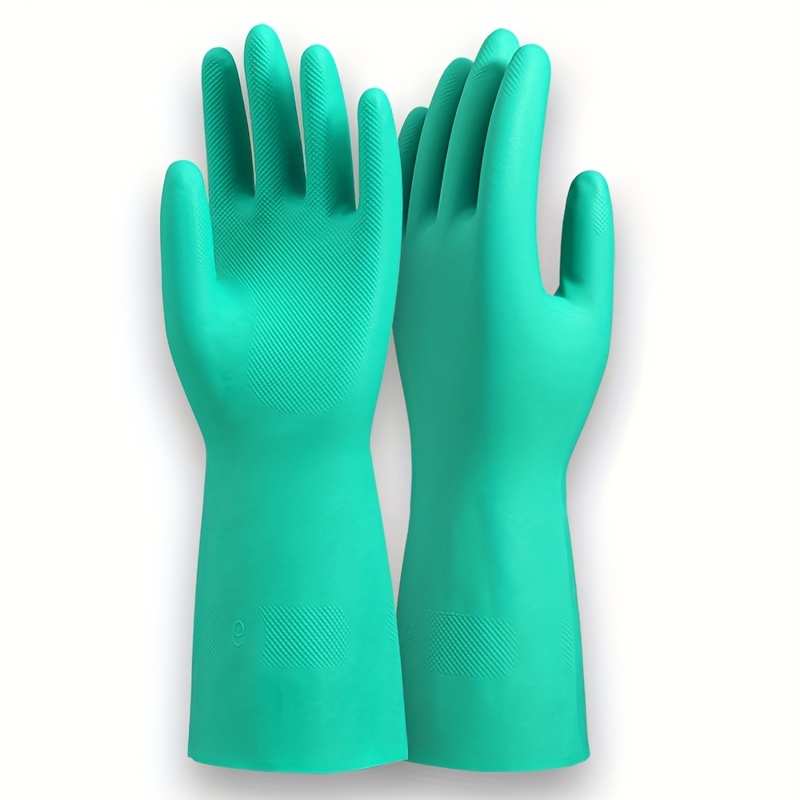 Image of 3 Pairs Of Thick 17-mil Green Nitrile Gloves, Latex-free, Hypoallergenic - Suitable For Aquatic Handling And Household Cleaning, 13 Inches Long