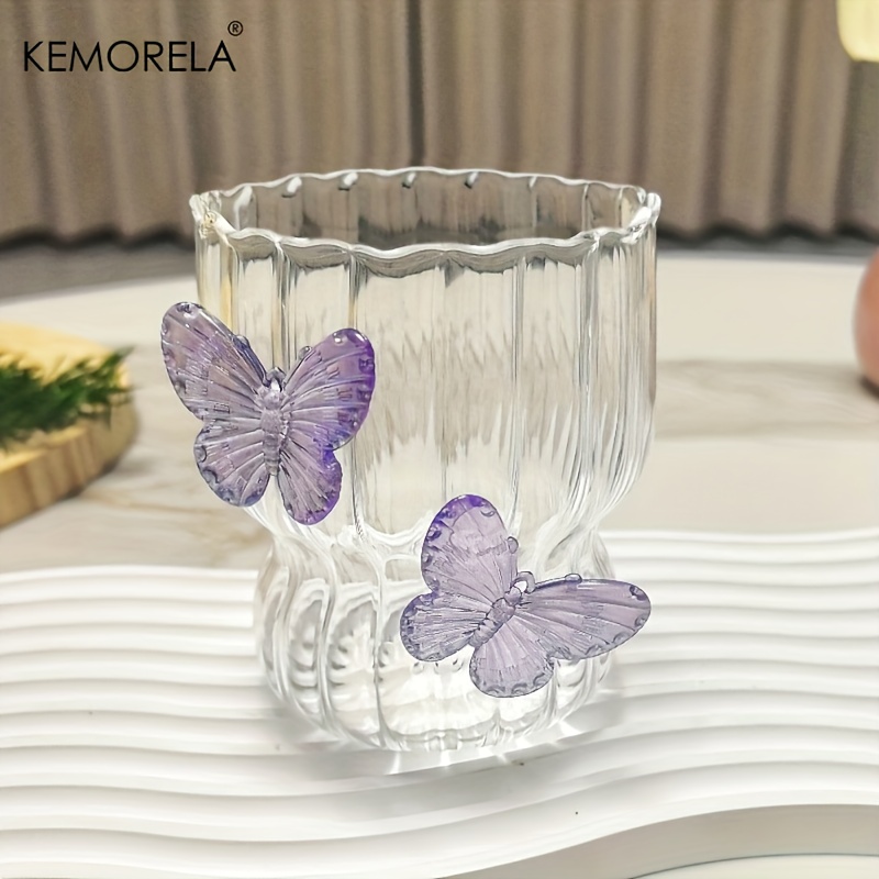 TEMU Kemorela Handmade 3d Glass, Striped Coffee Cup Petal Cup, Cute Pattern - Ideal Gift For Mother, Girlfriend, Teacher, Sister | Reusable,