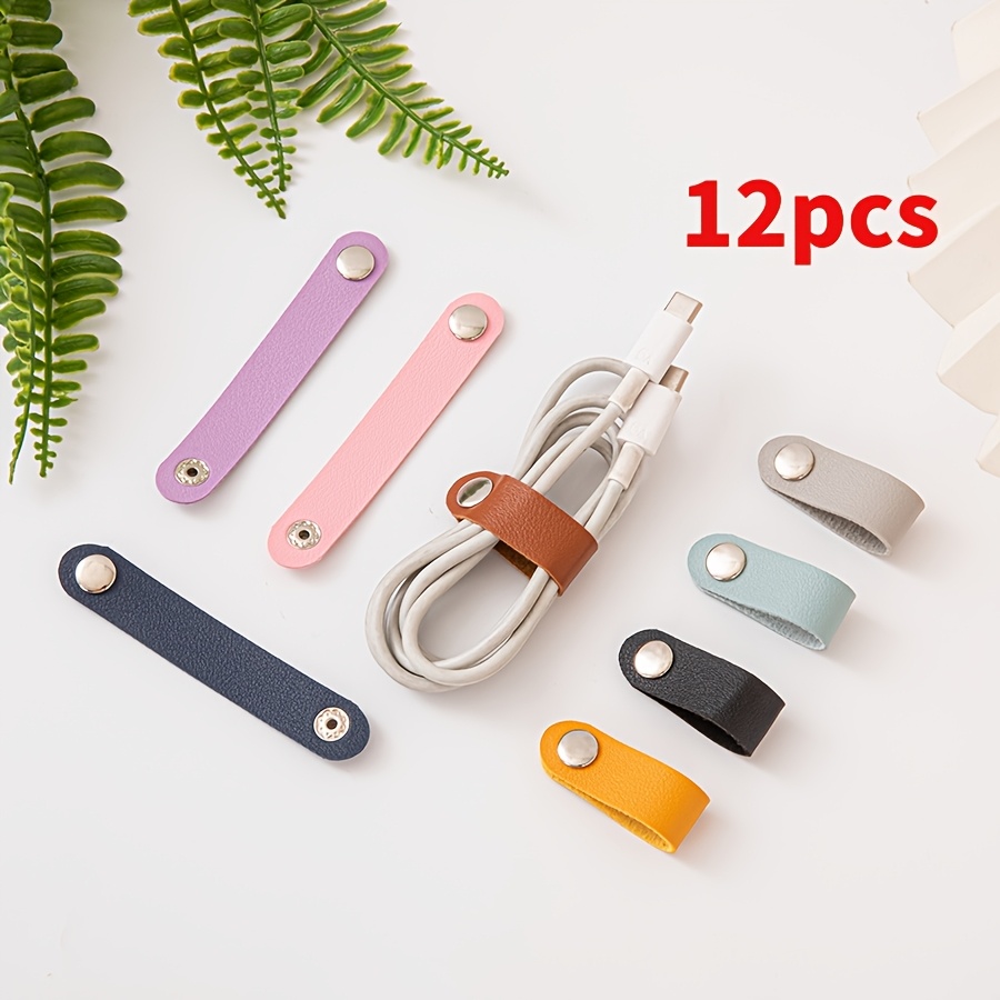 TEMU 12 Protège-Câbles en Cuir PU Multicolores Mixés - Plusieurs Couleurs Disponibles, Protège-Tête de Câble de Chargement, Organisateur de Cordon