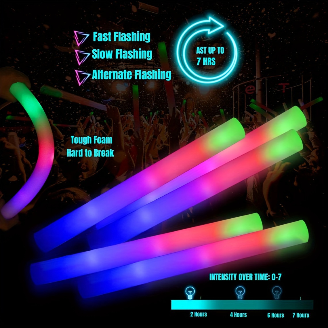 

68pcs Glow Sticks Bulk Led Foam Sticks With 3 Colors Flashing Light Up Wands Party Favors Party Supplies For Wedding, Raves, Concert, Camping, Sporting Events