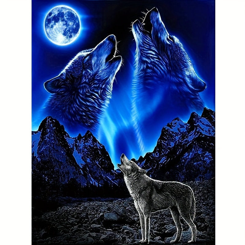 Image of 1pc Starry Sky Wolf, Diy 5d Diamond Painting Kit -- Round Acrylic Diamonds, Frameless Canvas Craft, Suitable For Decor, An For Holiday Gifts