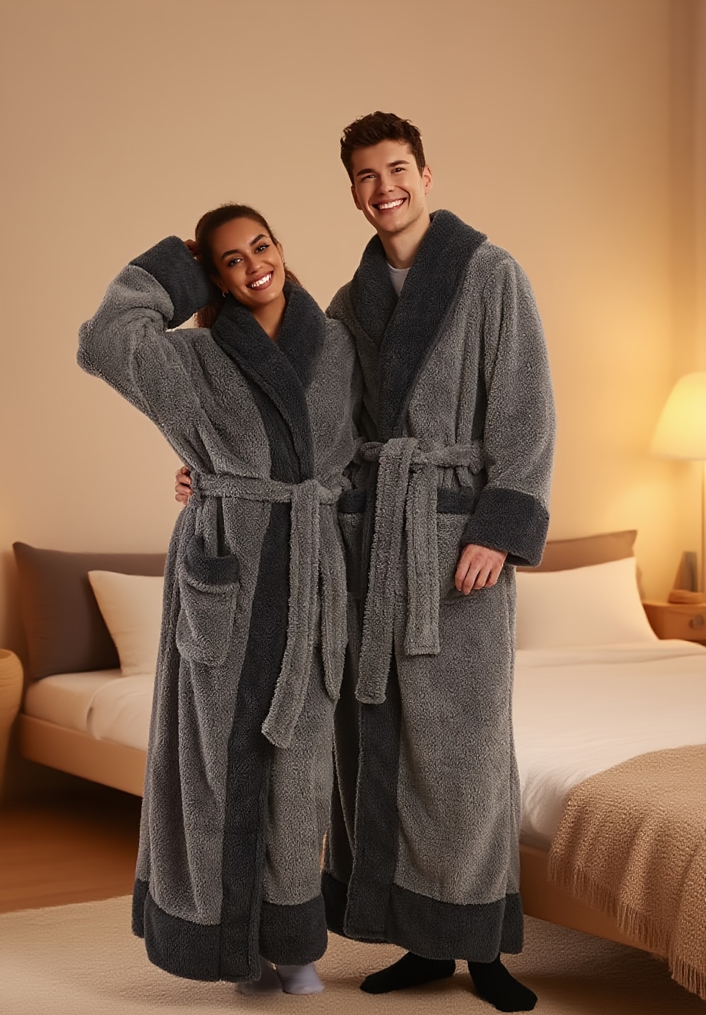2025   plush bathrobe soft and  able   design large collar warm long sleeves convenient pockets adjustable waistband essential for   Product details 6