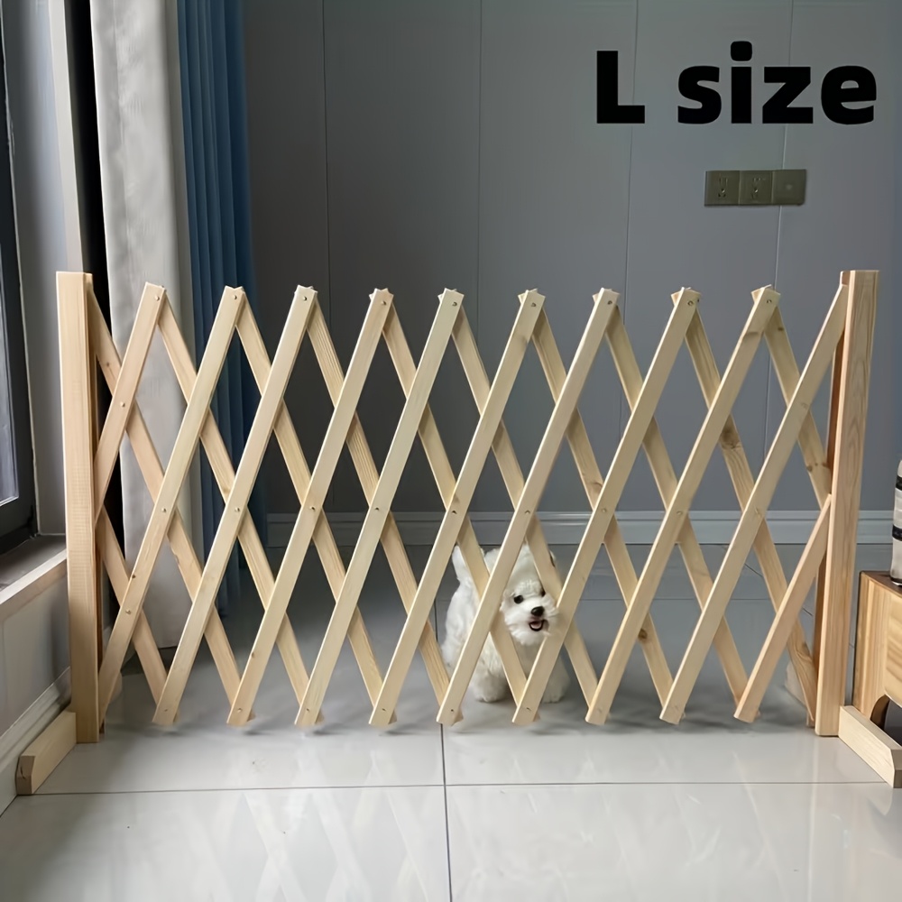 TEMU Wooden Pet Fence With Retractable Gate, Indoor Safety Barrier For Home, Bedroom, Doorway, And Stairs - , Adjustable Height & Width Expandable