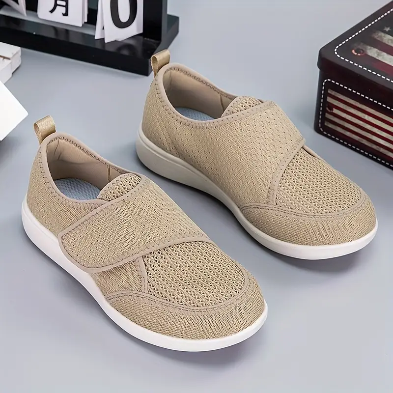 breathable womens slip sneakers beige knit upper lightweight