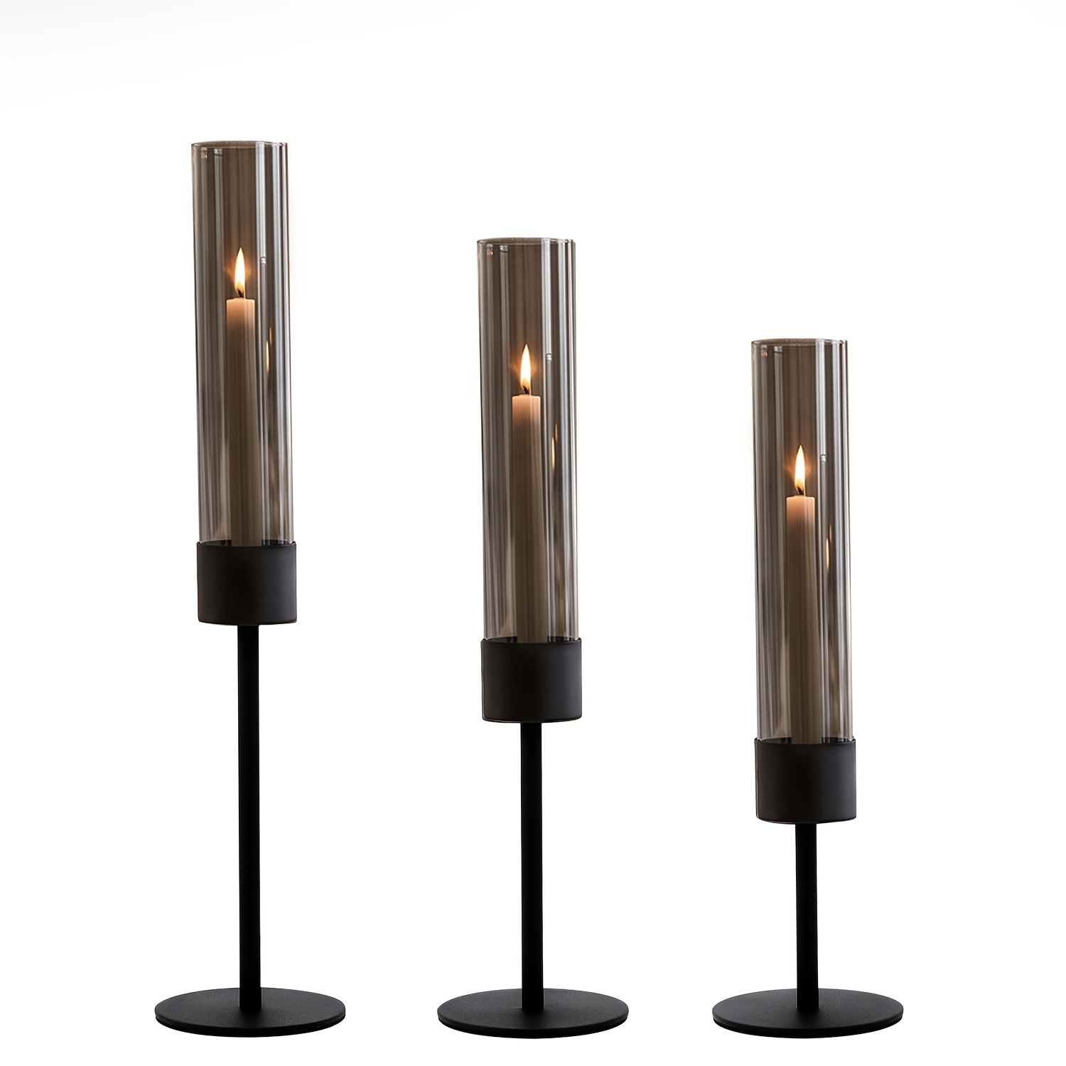 Image of Candle Holders With Glass Lampshade, Set Of 3 | Heavy Metal Base, Candle Cup, Stable And Elegant, Suitable For Halloween, Wedding, Christmas, Dining Table Decor