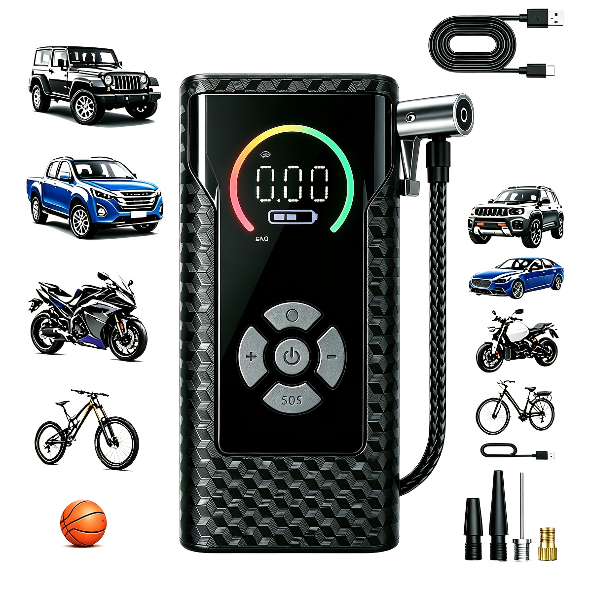 TEMU 3x Fast Portable Air Compressor 150 Psi Smart Wireless Tire Pump With Tire Pressure Gauge Led Light For Car Motorcycle Bike