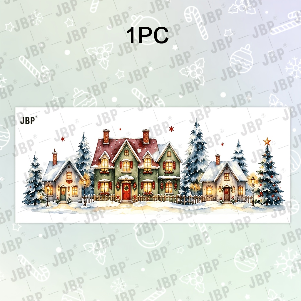 TEMU 1 autocollant de fenêtre de Noël, cabane d'hiver, de neige, sapin, motif étoile, auto-adhésif, amovible, décalcomanie murale de vitre pour la