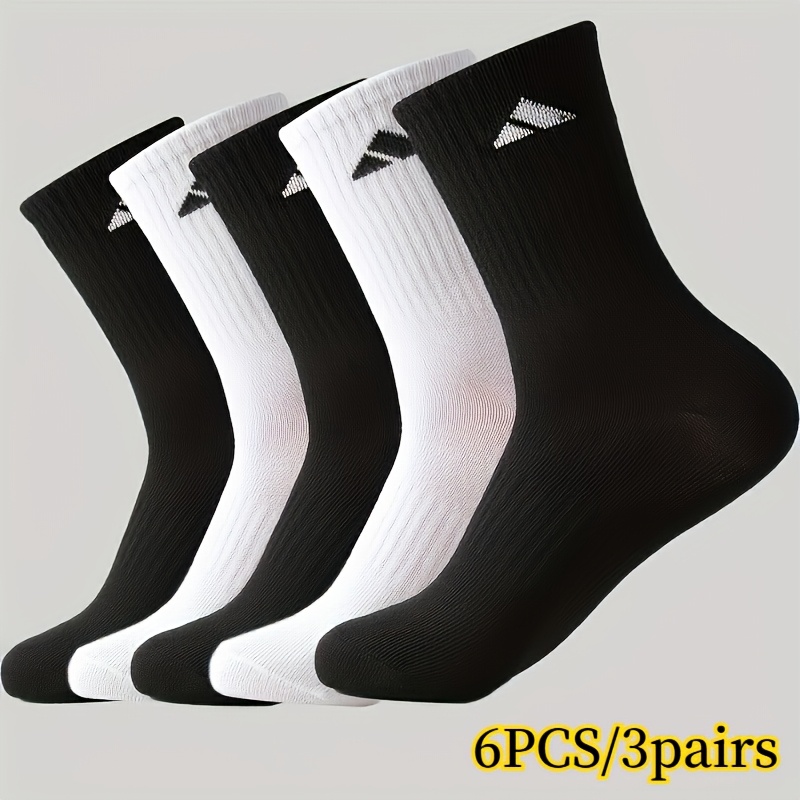 TEMU 6pcs/3 Pairs Men's Mid-calf Socks High-waisted Long Sports Socks Solid Color Easy Elasticated Socks Unisex Couple's Versatile Autumn/winter