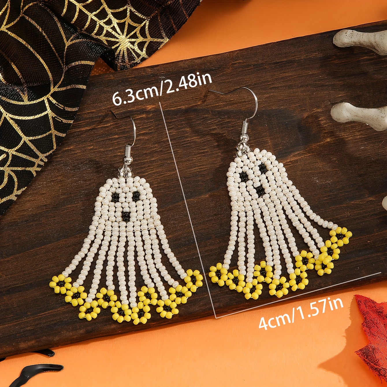 Halloween Handmade Beaded Tassel Earrings, Festive Fun