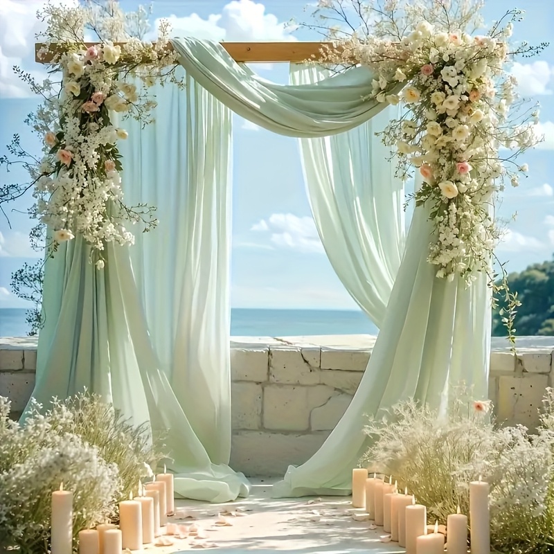 TEMU 1 pièce Tissu à suspendre pour de mariage en fil de beauté vert queue de rat, 27,56*236,22 pouces, rideau de fond uni, rideau en fil de
