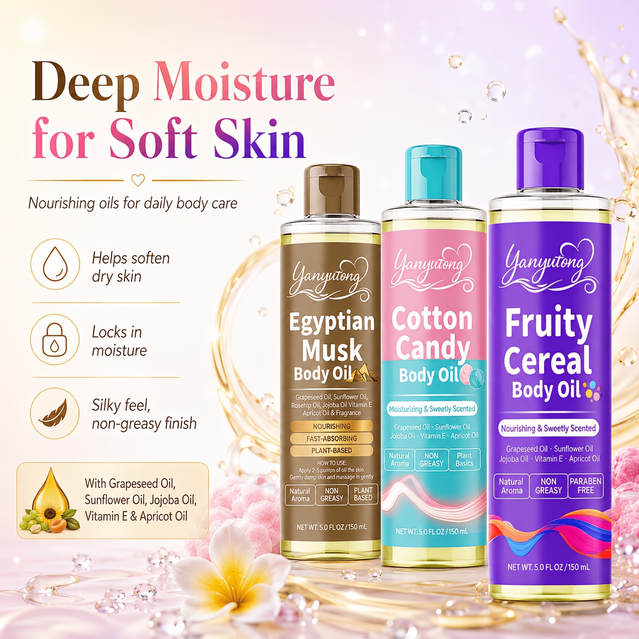 Egyptian Musk/ Candy/fruity Cereal Body Oil Suitable For Types, Hydrating Multi-use Massage & Hair Oil, Shower Gel Base Compatible Fragrance Oil For, Moisturizing Gift For Couples, &