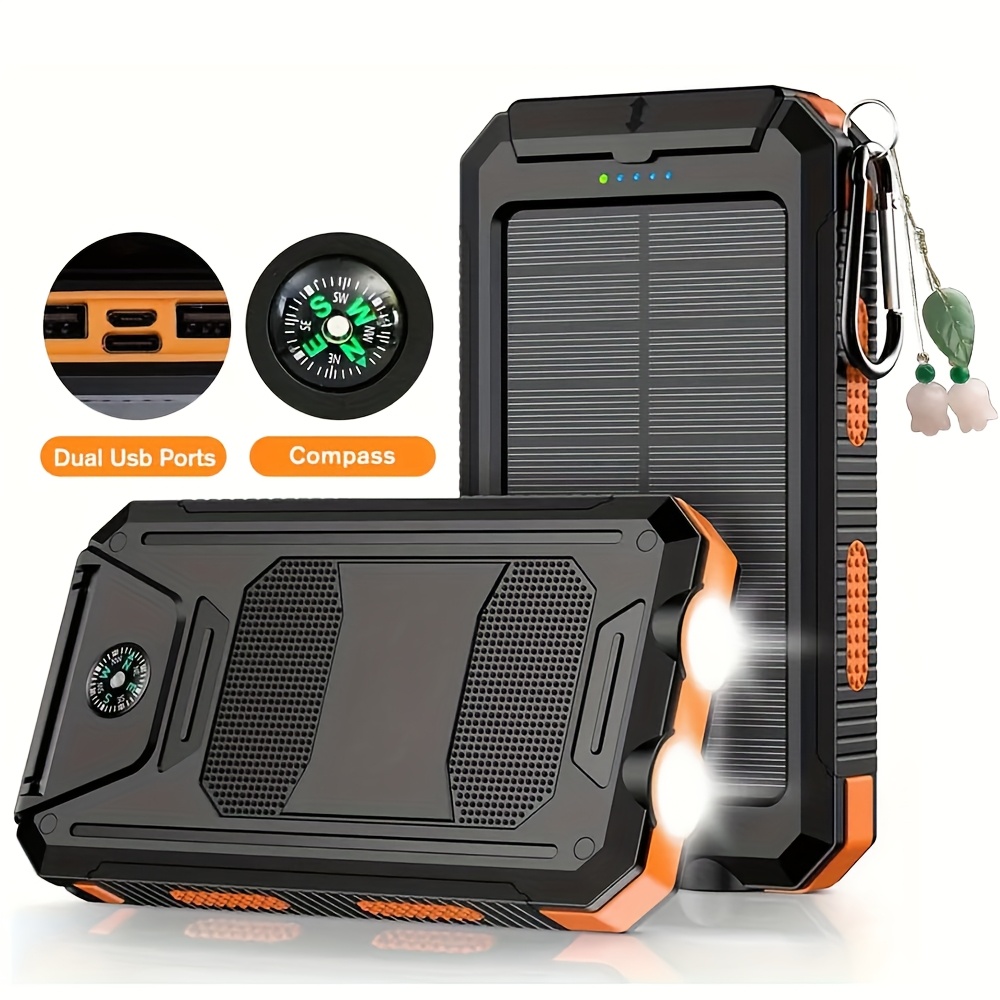 TEMU Solar Charger-50000mah Solar Charger Power Bank+1pc Small Pendant, Dual Usb Port-portable Solar Phone Battery Panel Charger, For All Cell Phones