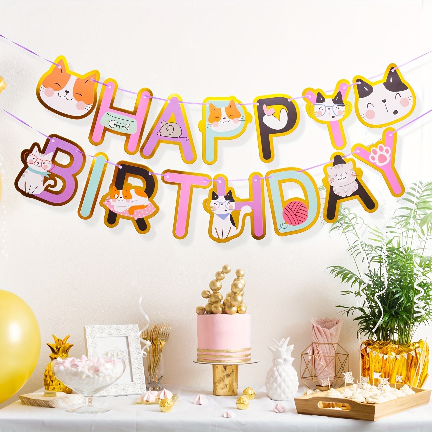 

Chic Cat & Mouse Birthday Banner - Design, No Power Needed, Parties & Events