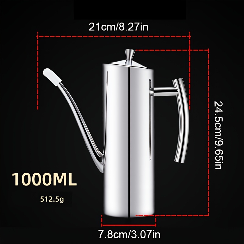 TEMU 1pc, High Quality Stainless Steel Oil Pot Container 1000ml - Perfect For Frying And Cooking, Oil Storage Pot 1l Bottle Kitchenware 304 Stainless