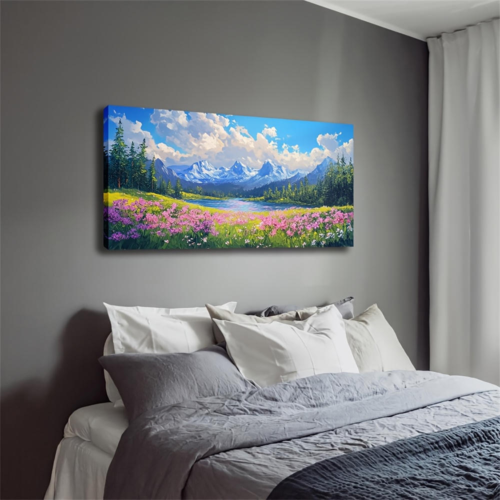 TEMU Large Canvas Wall Art, 20x40 Inches, Framed Oil Painting, Art Minimalist Style, Landscape Theme, Indoor Wooden Frame, Orientation, Suitable For