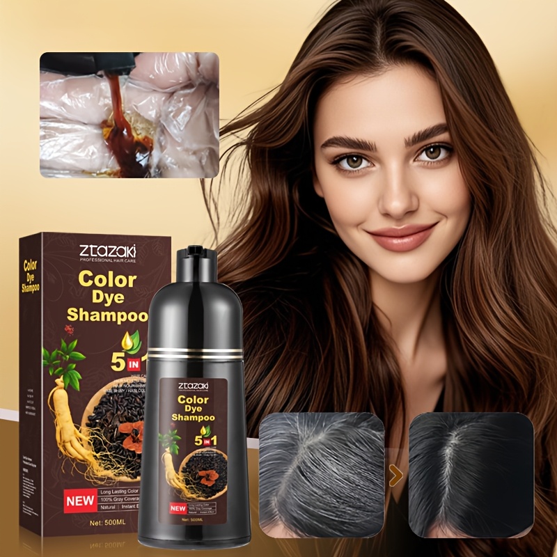 5 in 1 hair dye shampoo men women covers gray hair herbal - Temu