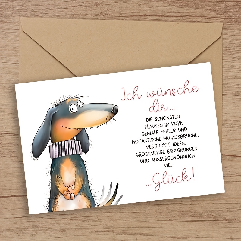 1pc German Dog Motivational Card, "good Luck" Message, New Year Resolution Gift For Family & , With Keepsake Envelope