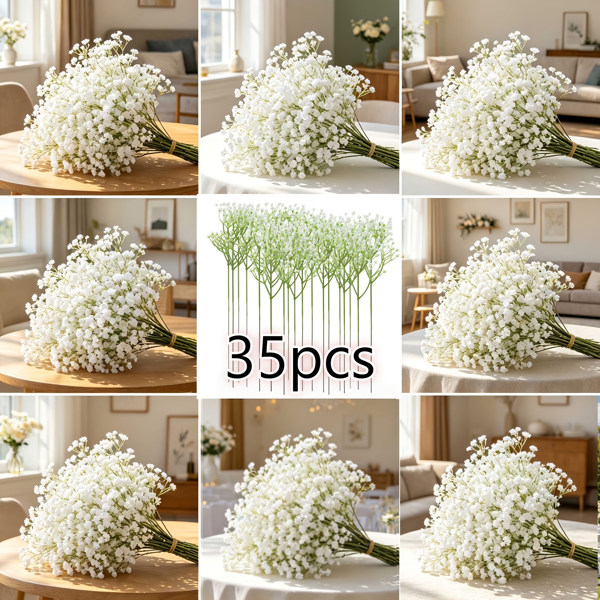 TEMU 35 Stems, 1050 Flower Heads - Artificial Dandelions, White Artificial Small White Flower Bouquet, Suitable For Wedding And Birthday Decorations,
