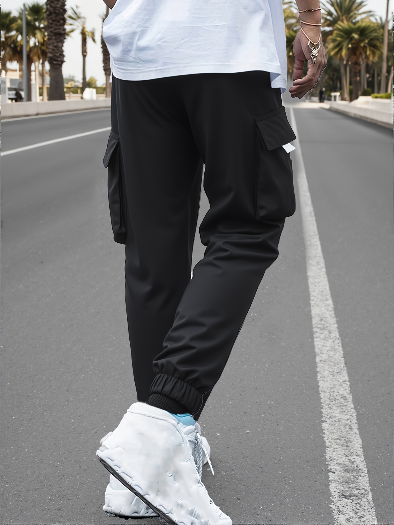 Men'S Plus Size Gray Cargo Pants - Streetwear Style, Non-Stretch Fabric, Regular Fit with Pockets, All-Season Comfort, Plus Size Casual Pants, PLUS SIZE