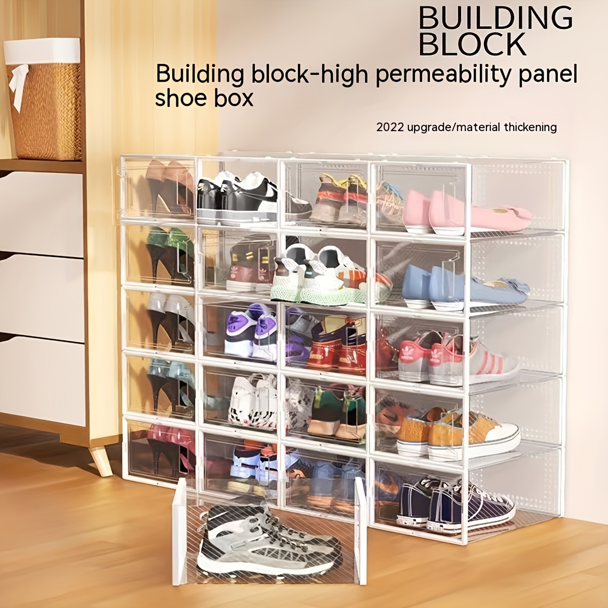 

Versatile Transparent Shoe Box With Door - Perfect For Living Room, Bedroom, Dorm Organization | Durable Plastic, Rectangular Design