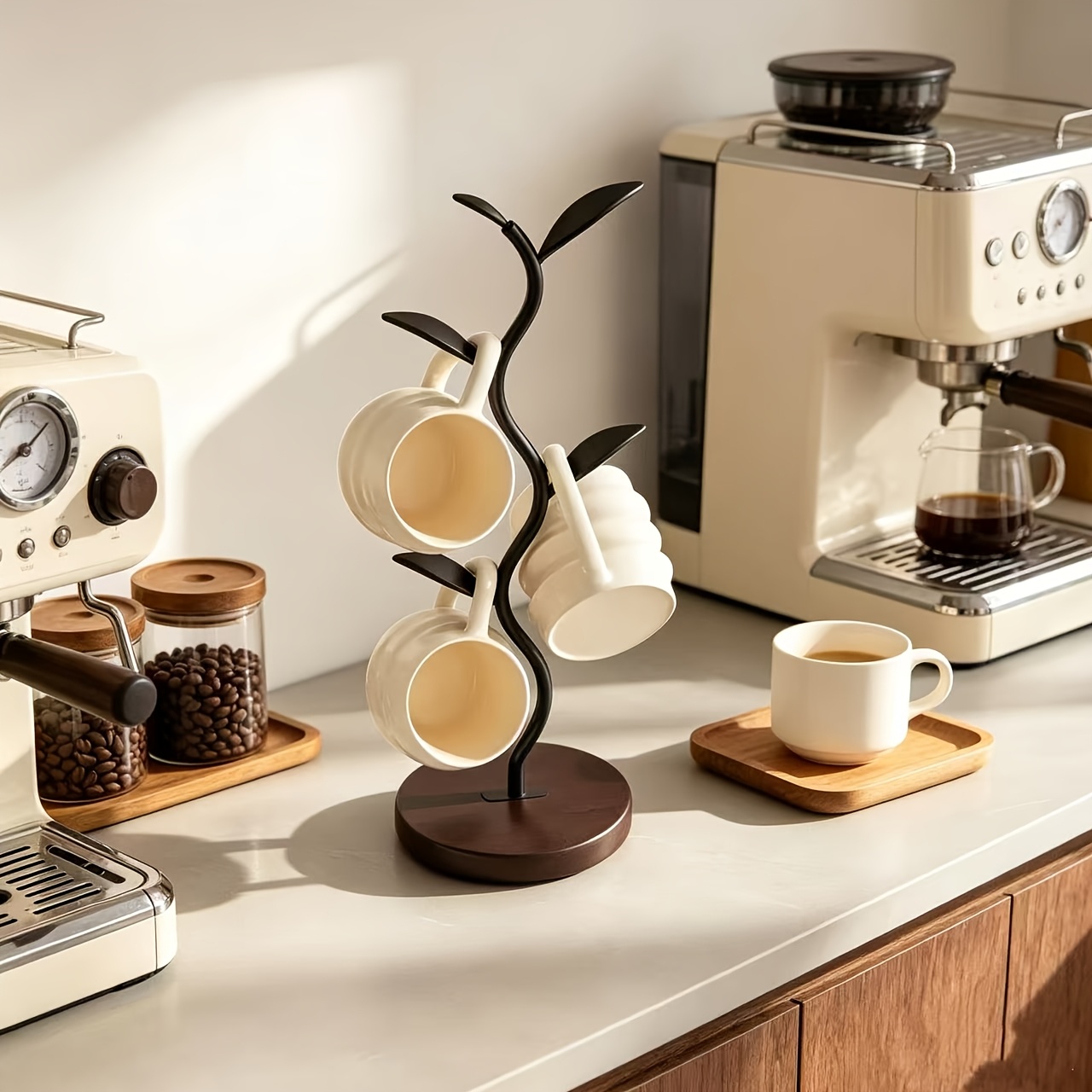 TEMU Porte-gobelet vertical d'arbre de style nordique, support de rangement minimaliste pour tasse à café, porte-clés de bureau pour salon, rangement