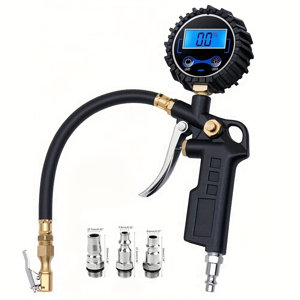 digital tire inflator with pressure gauge 200 psi with 3pcs connector