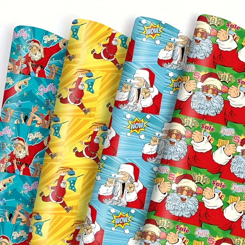 

8pcs Funny Santa Christmas Wrapping Paper, 20x28 Inch - & Adults, Festive Holiday Gift 4