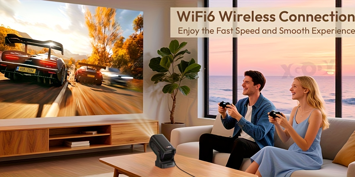 XGODY Gimbal 5 Pro Projecteur Intelligent 400ANSI Luminosité Natif 1920*1080P Support 4K Full HD 1080P Beamer avec Télécommande, Mise au Point Automatique & Correction Automatique du Trapèze WiFi 6 Sans Fil BT 5.2, Assistant Vocal Mini Cinéma Maison Projecteur APP Intégrée