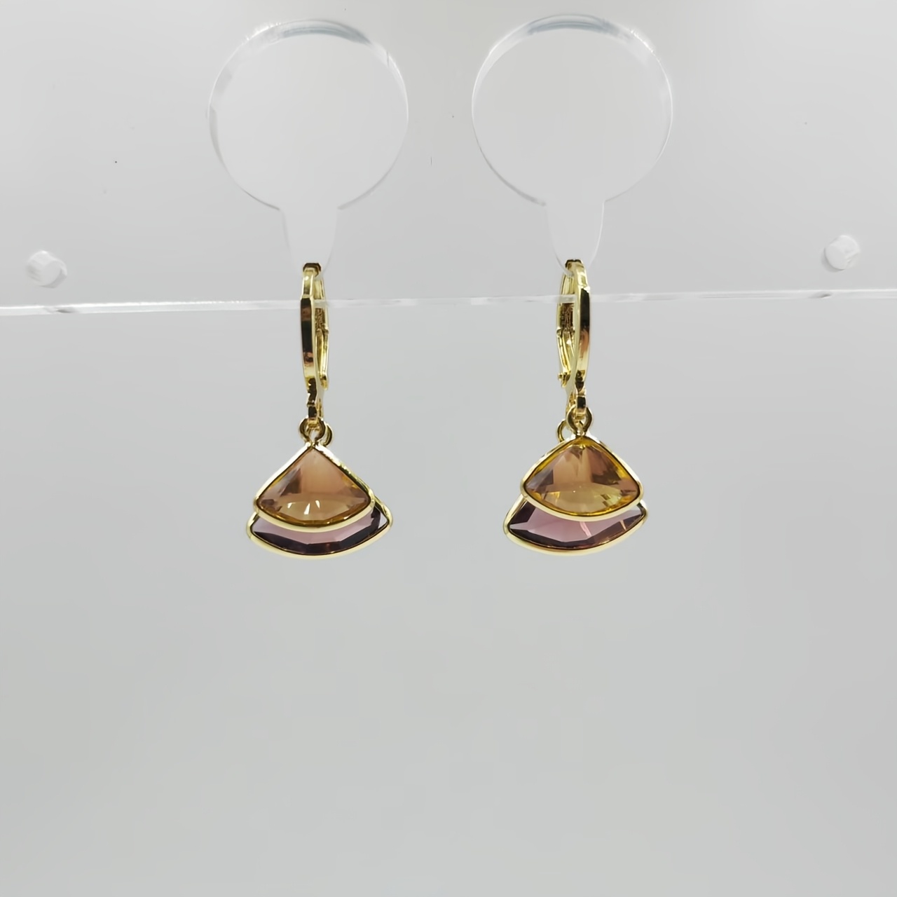 TEMU Amber-colored Fan-shaped Earrings, Offering A Luxury And A Niche, High-end Feel. Versatile For Commuting And Dates, And Hypoallergenic