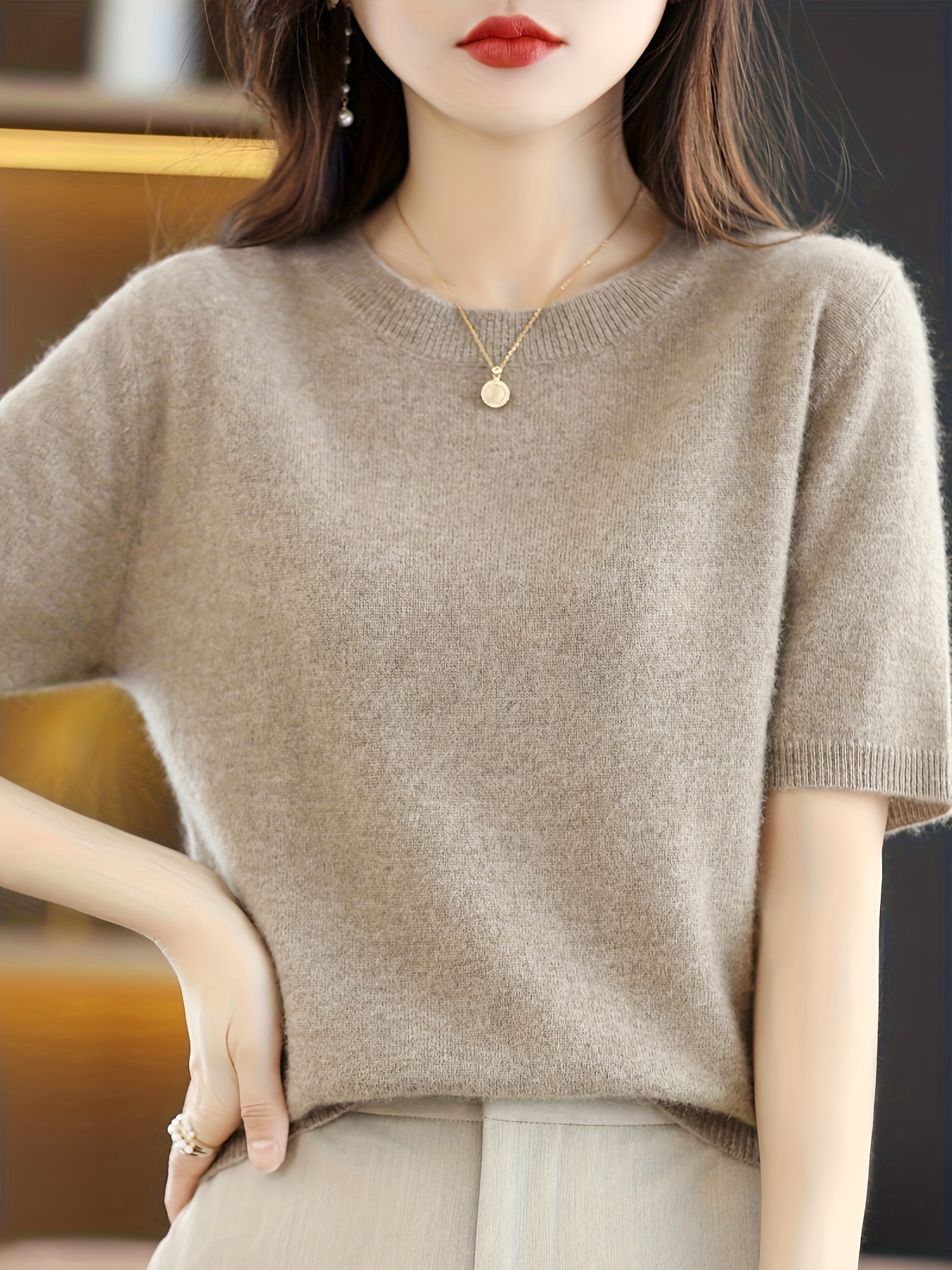 jersey cuello solo color suéter manga corta Temu Ecuador