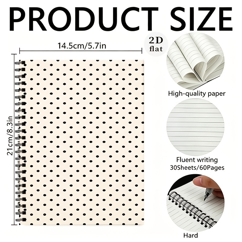 TEMU 1 Simple Polka Dot Spiral Notebook, 30 Pages With A Total Of 60 Pages Coils, School Office And Back To , Halloween And Christmas Holiday Gifts